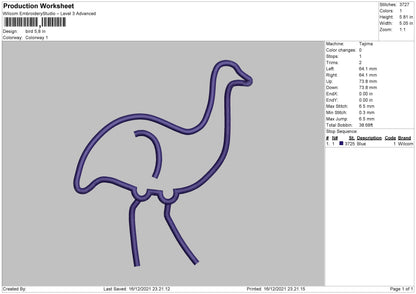 ostrich Bird Outline Embroidery Design File 4 size