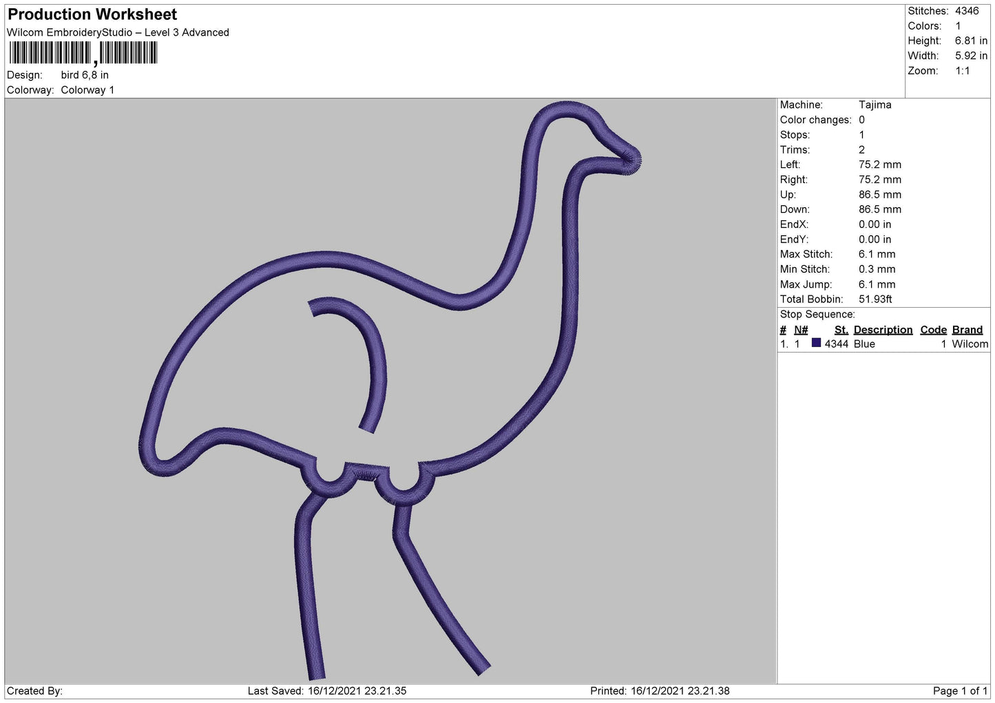 ostrich Bird Outline Embroidery Design File 4 size