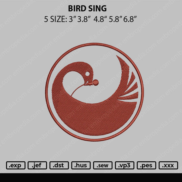 Bird Sing Embroidery File 5 sizes