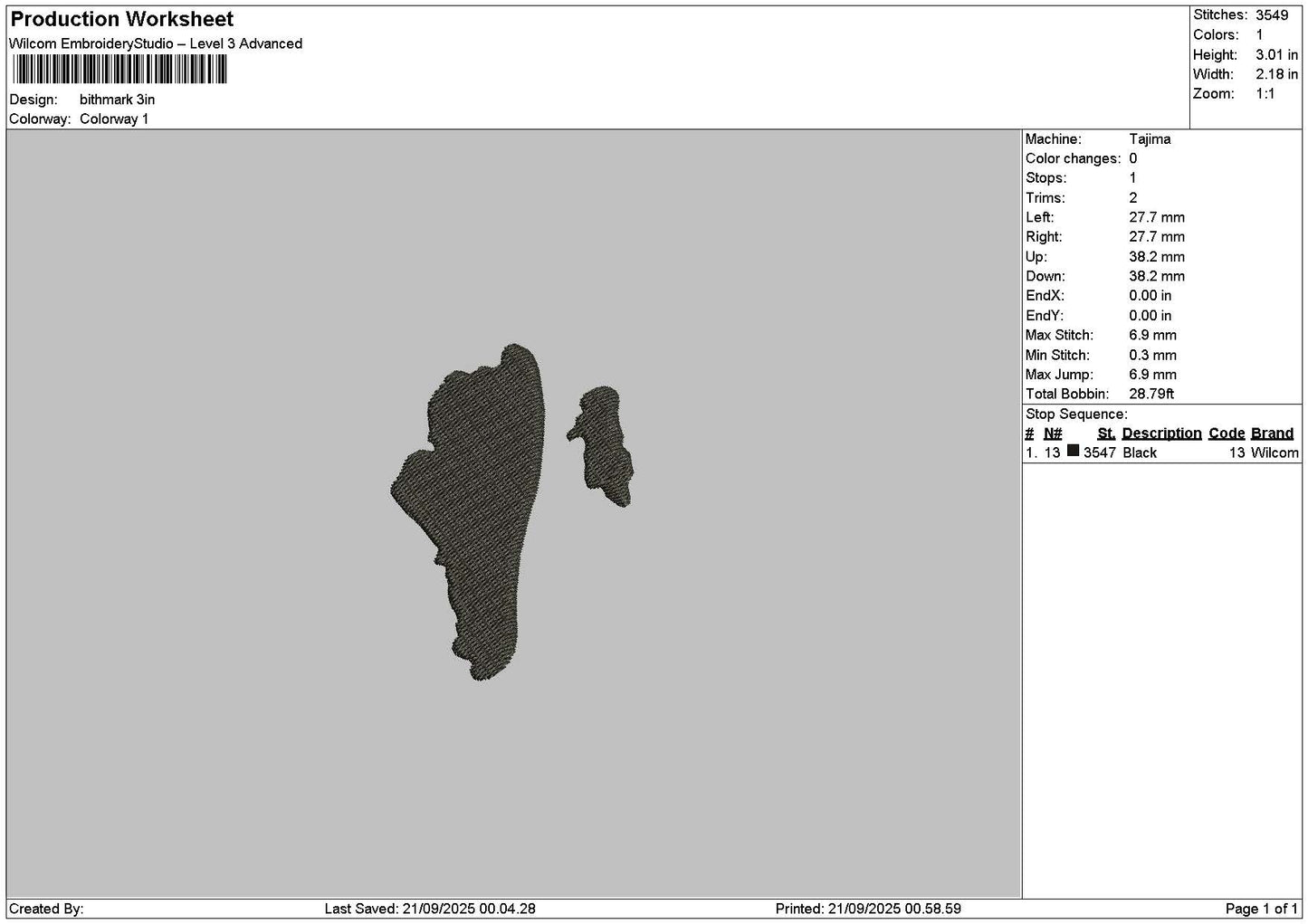 Birthmark Embroidery File 6 sizes