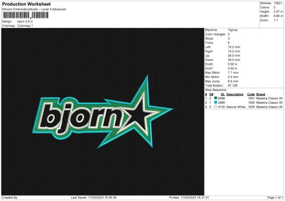 Bjorn Embroidery File 6 sizes