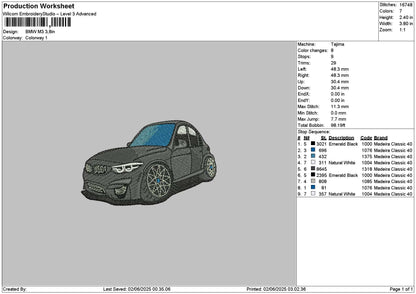 Black Car M3 Embroidery File 6 sizes