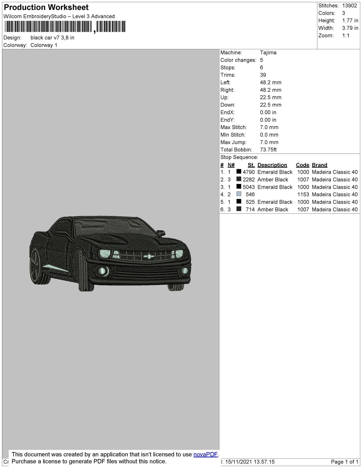 Black Car V7 Embroidery File 4 size