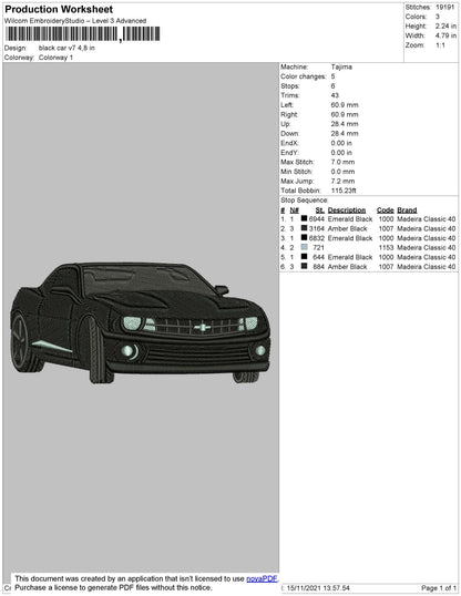 Black Car V7 Embroidery File 4 size