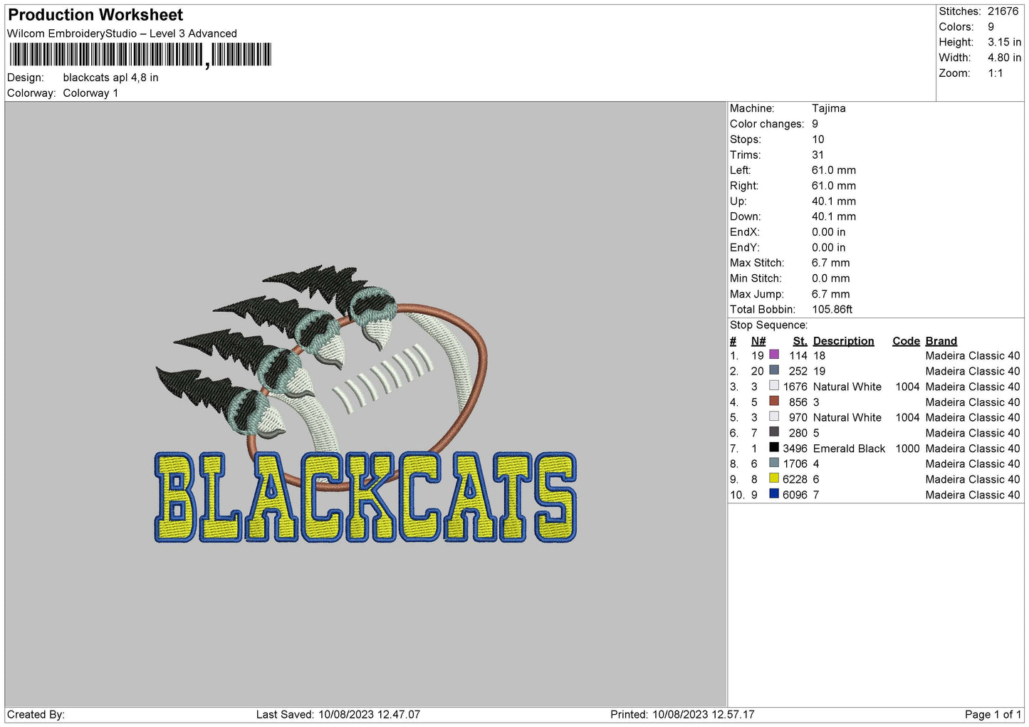 Blackcats Embroidery Machine Design File 6 sizes