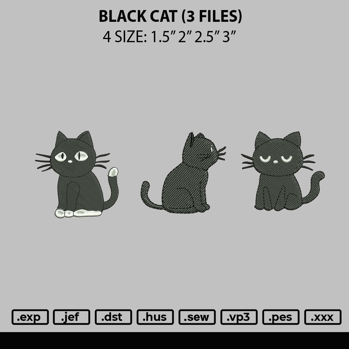 Black Cat Embroidery 3 Files