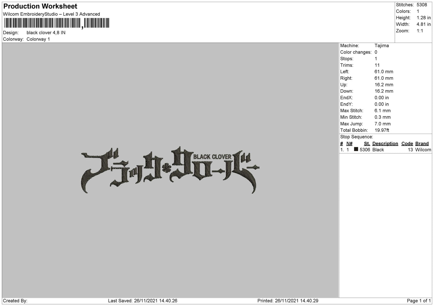Black Clover Embroidery File 4 size