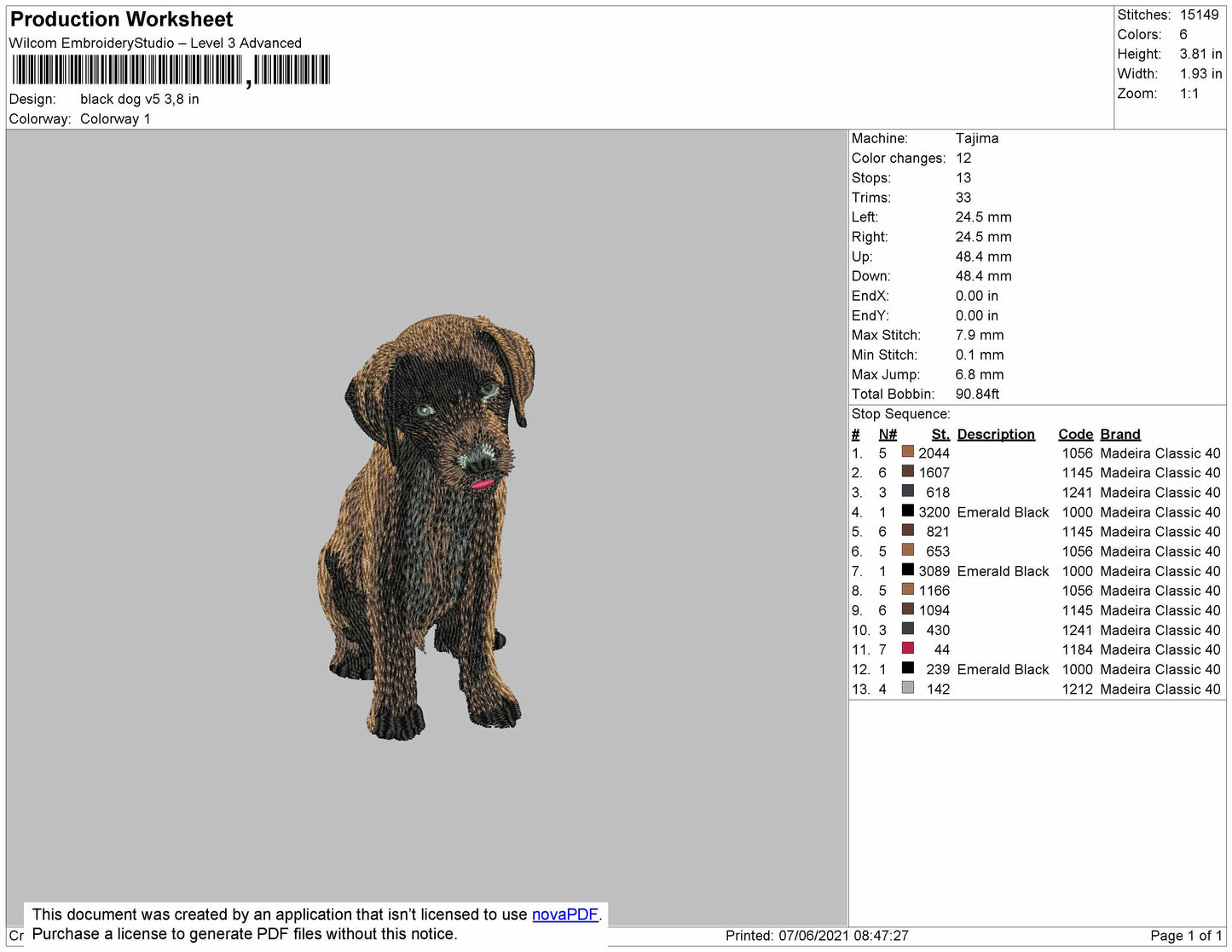 Black Dog v5 Embroidery Machine Design File