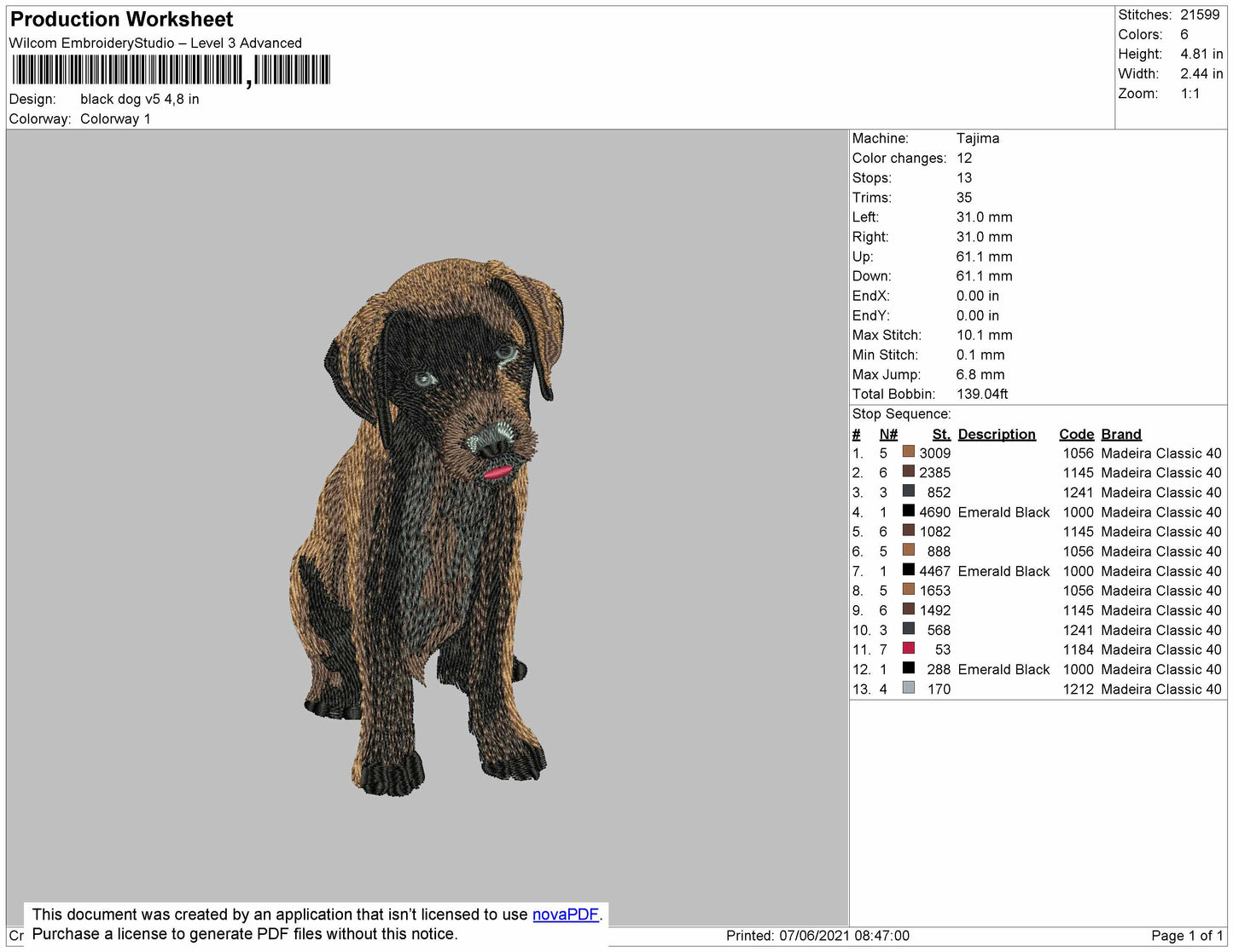 Black Dog v5 Embroidery Machine Design File