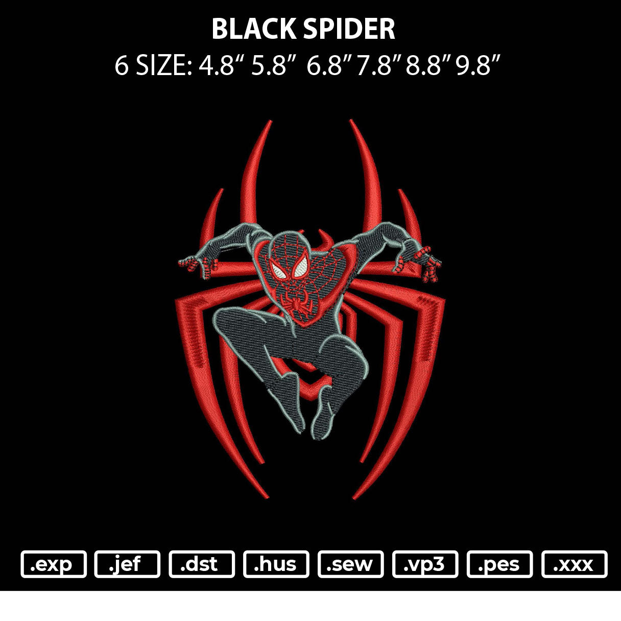 Black Spiderman Embroidery Machine Design File