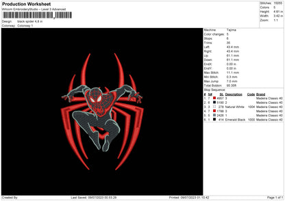 Black Spiderman Embroidery Machine Design File
