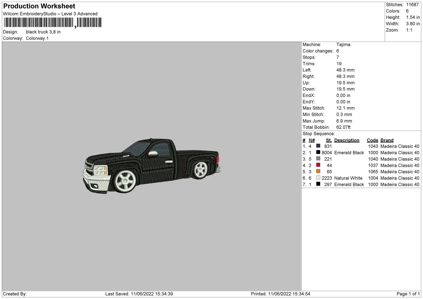 Black Truck Embroidery File 4 size