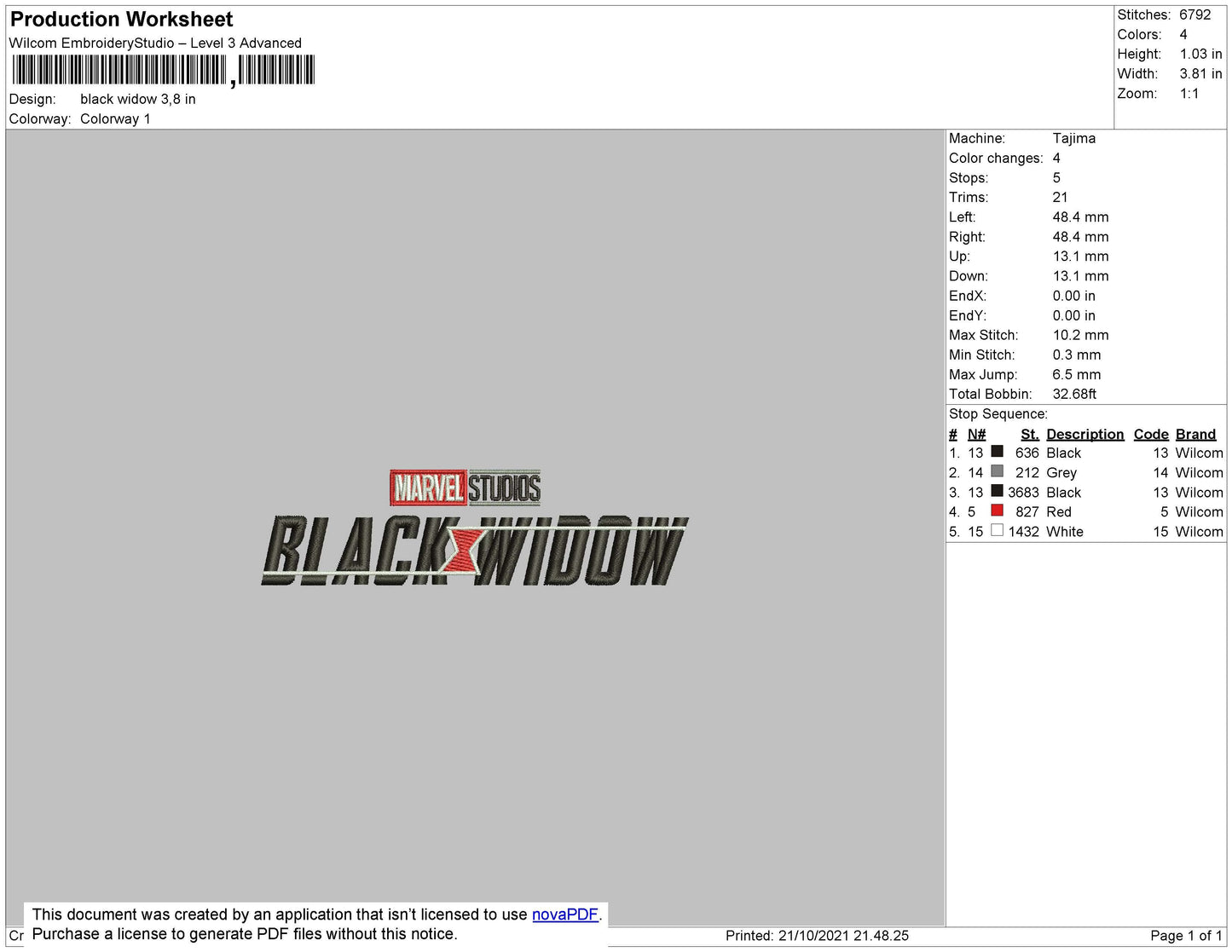 Black Widow Embroidery Machine Design File 4 size