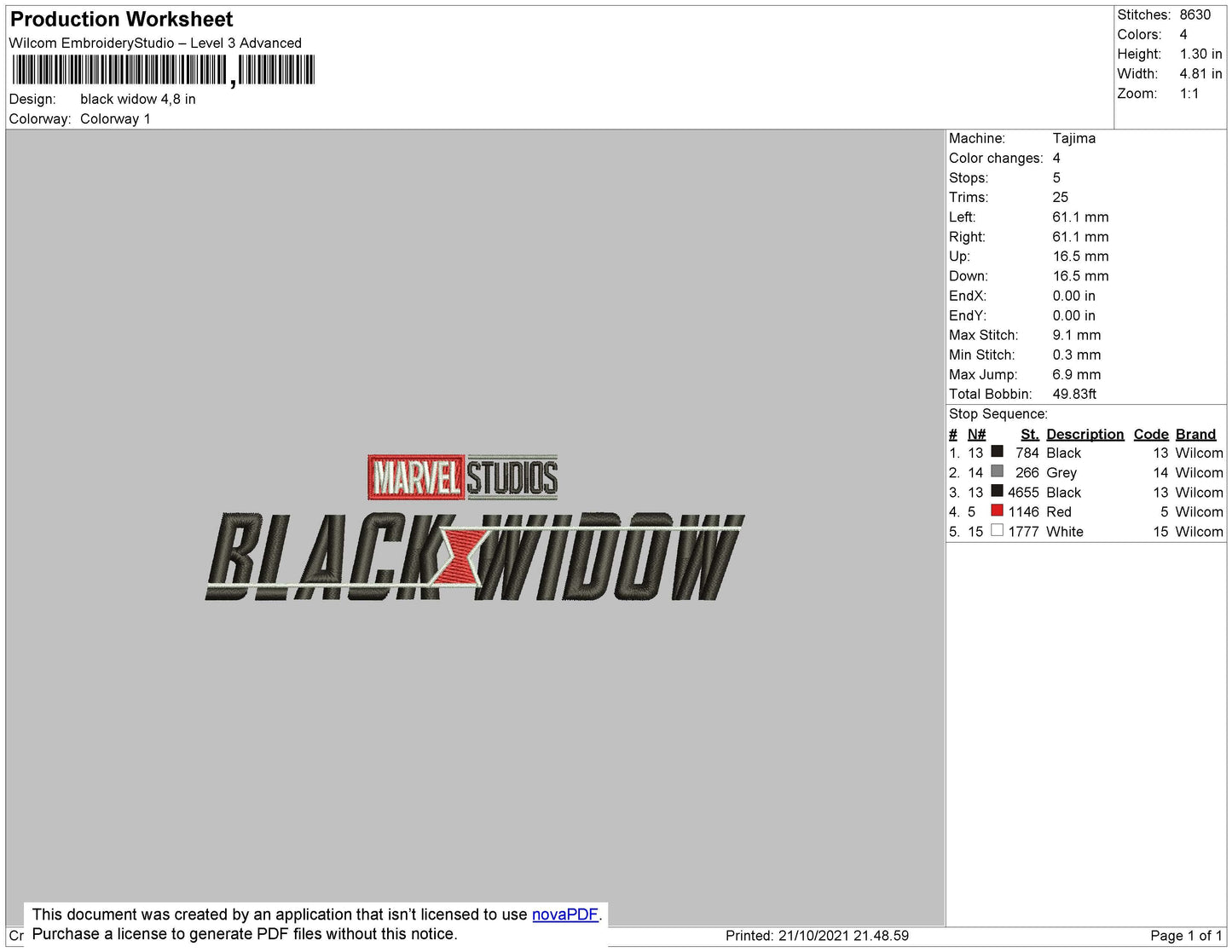 Black Widow Embroidery Machine Design File 4 size