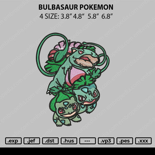 Bulbasaur Embroidery Machine Design File 4 size