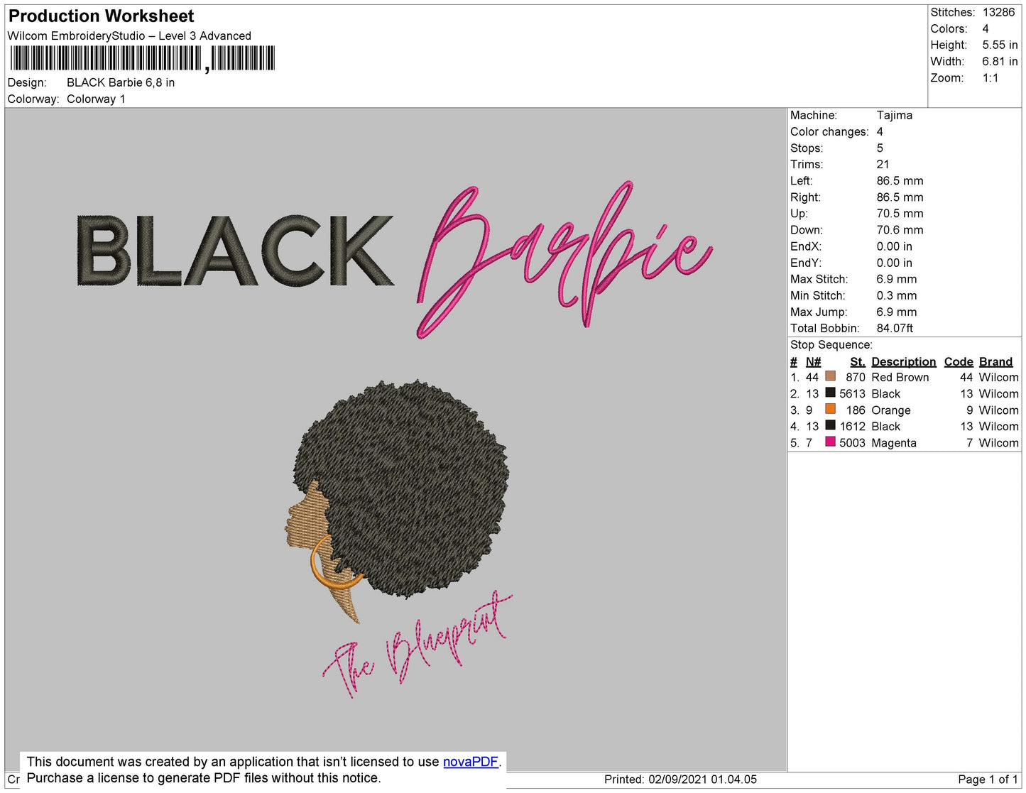 Black Barbie Embroidery File 6 size