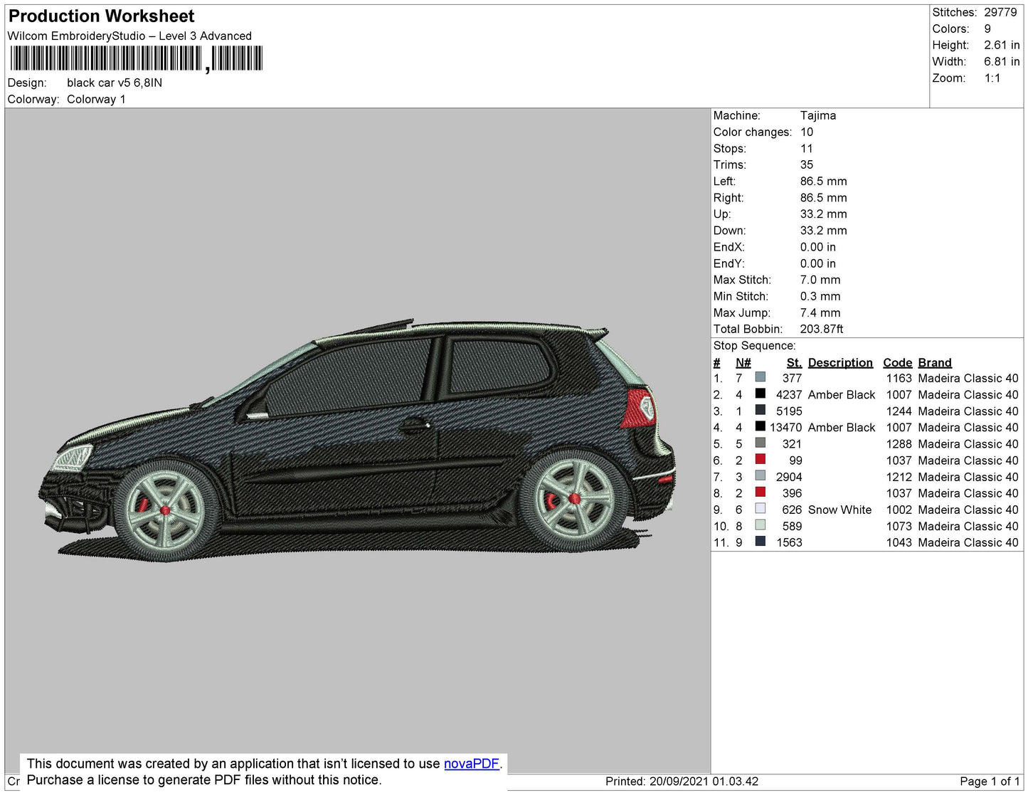 Black Car V5 Embroidery File 4 size
