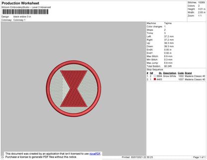 Black Widow logo Embroidery Machine Design File 4 size