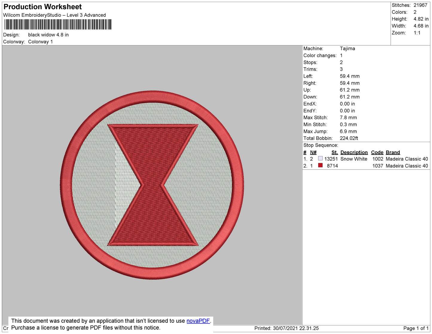 Black Widow logo Embroidery Machine Design File 4 size