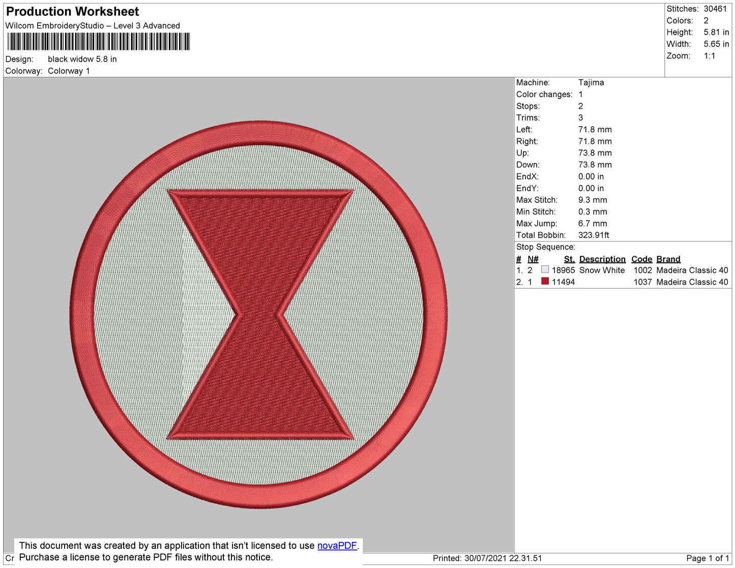 Black Widow logo Embroidery Machine Design File 4 size