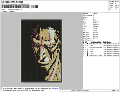 Bleach Rectangle Embroidery File 4 size