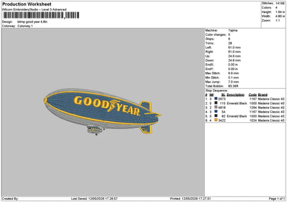 Goodyear Text Embroidery File 6 sizes