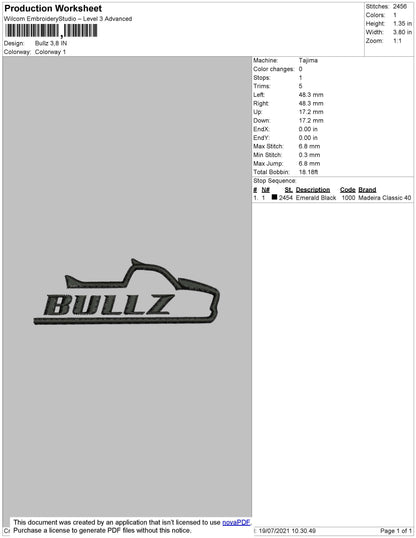 Bullz Embroidery Machine Design File 4 size