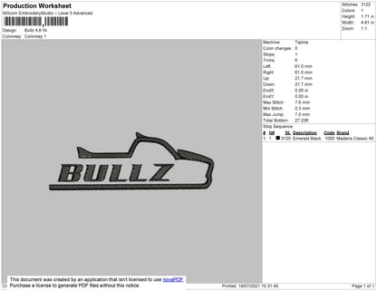 Bullz Embroidery Machine Design File 4 size