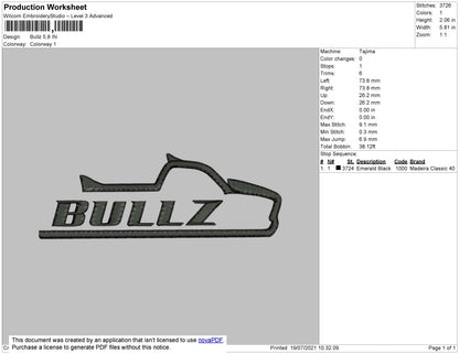 Bullz Embroidery Machine Design File 4 size