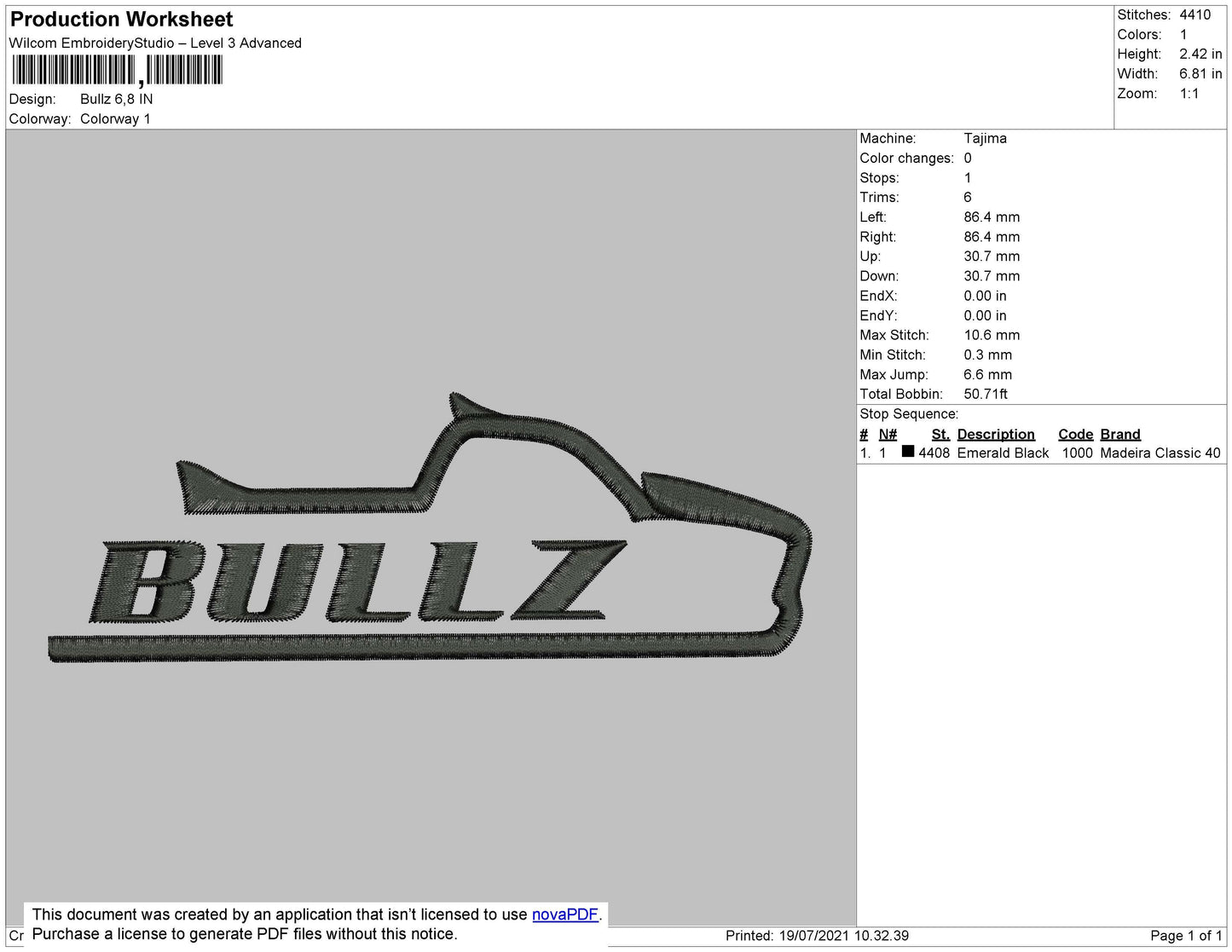 Bullz Embroidery Machine Design File 4 size