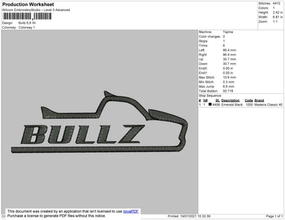 Bullz Embroidery Machine Design File 4 size