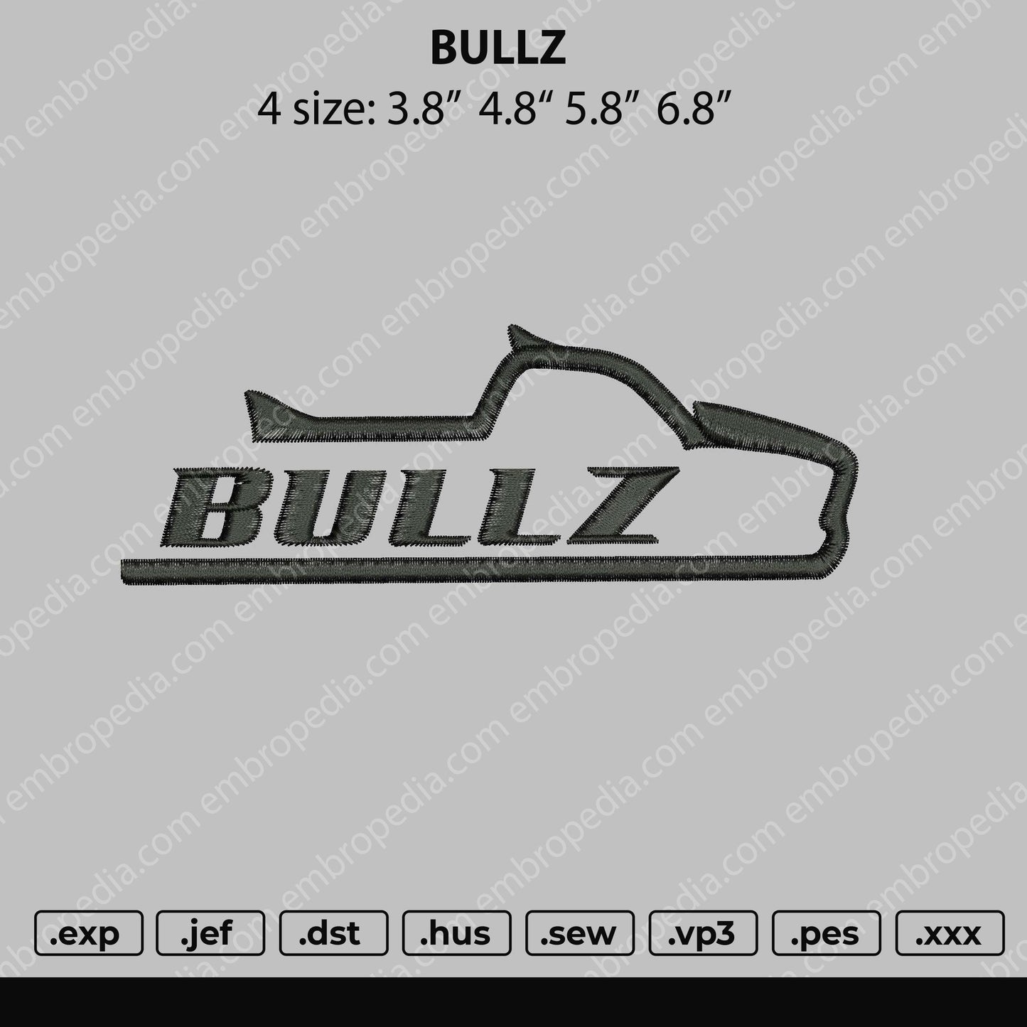 Bullz Embroidery Machine Design File 4 size