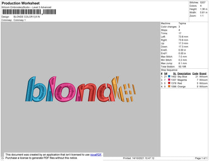 Blonde Color Embroidery File 4 size