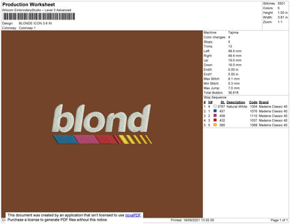 Blond Icon Embroidery Machine Design File 5 size