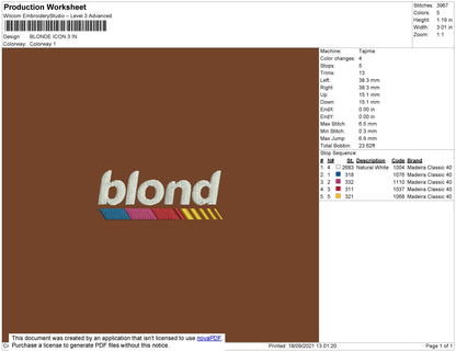 Blond Icon Embroidery Machine Design File 5 size
