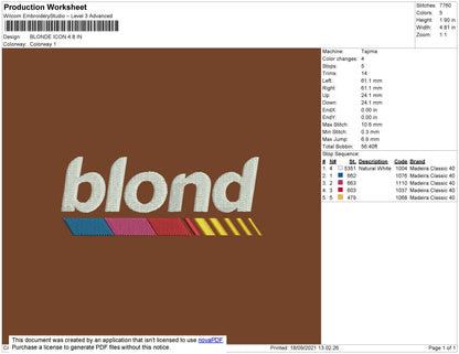 Blond Icon Embroidery Machine Design File 5 size