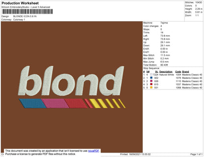 Blond Icon Embroidery Machine Design File 5 size