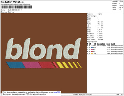 Blond Icon Embroidery Machine Design File 5 size