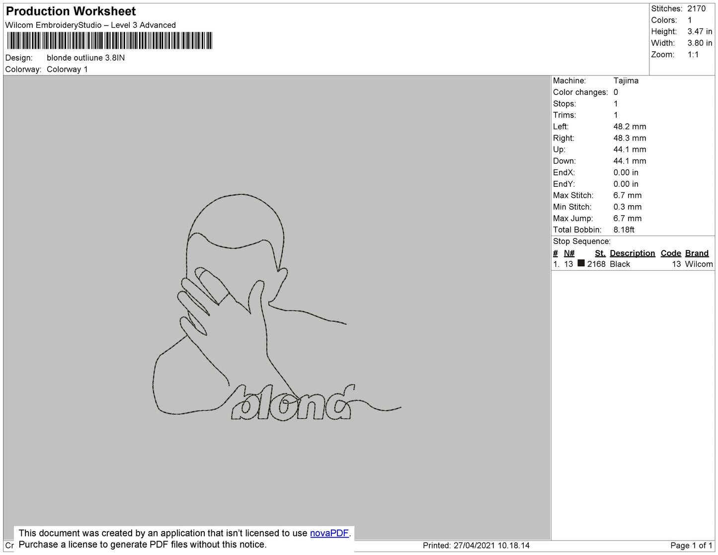Blond Just Ouline Embroidery Machine Design File 4 size