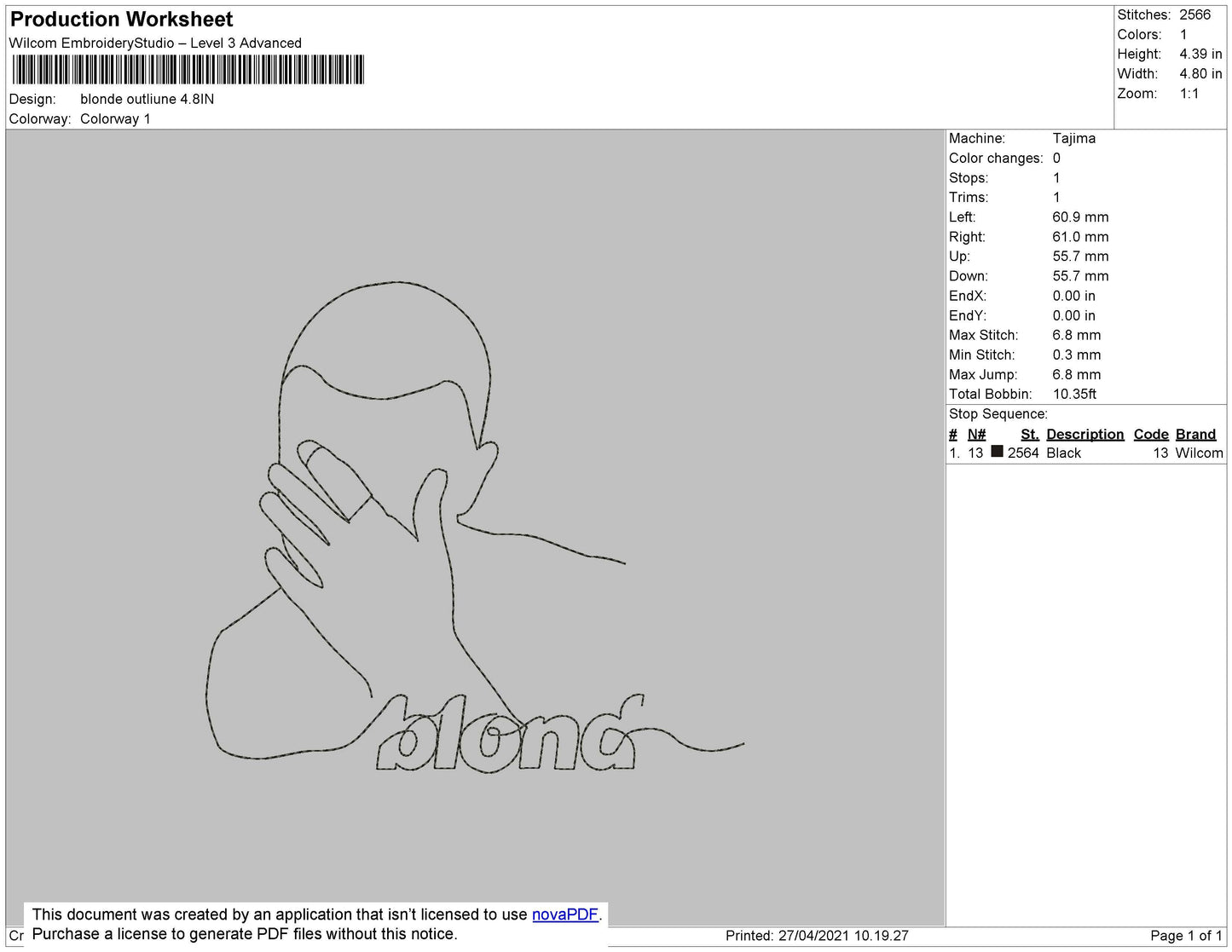 Blond Just Ouline Embroidery Machine Design File 4 size