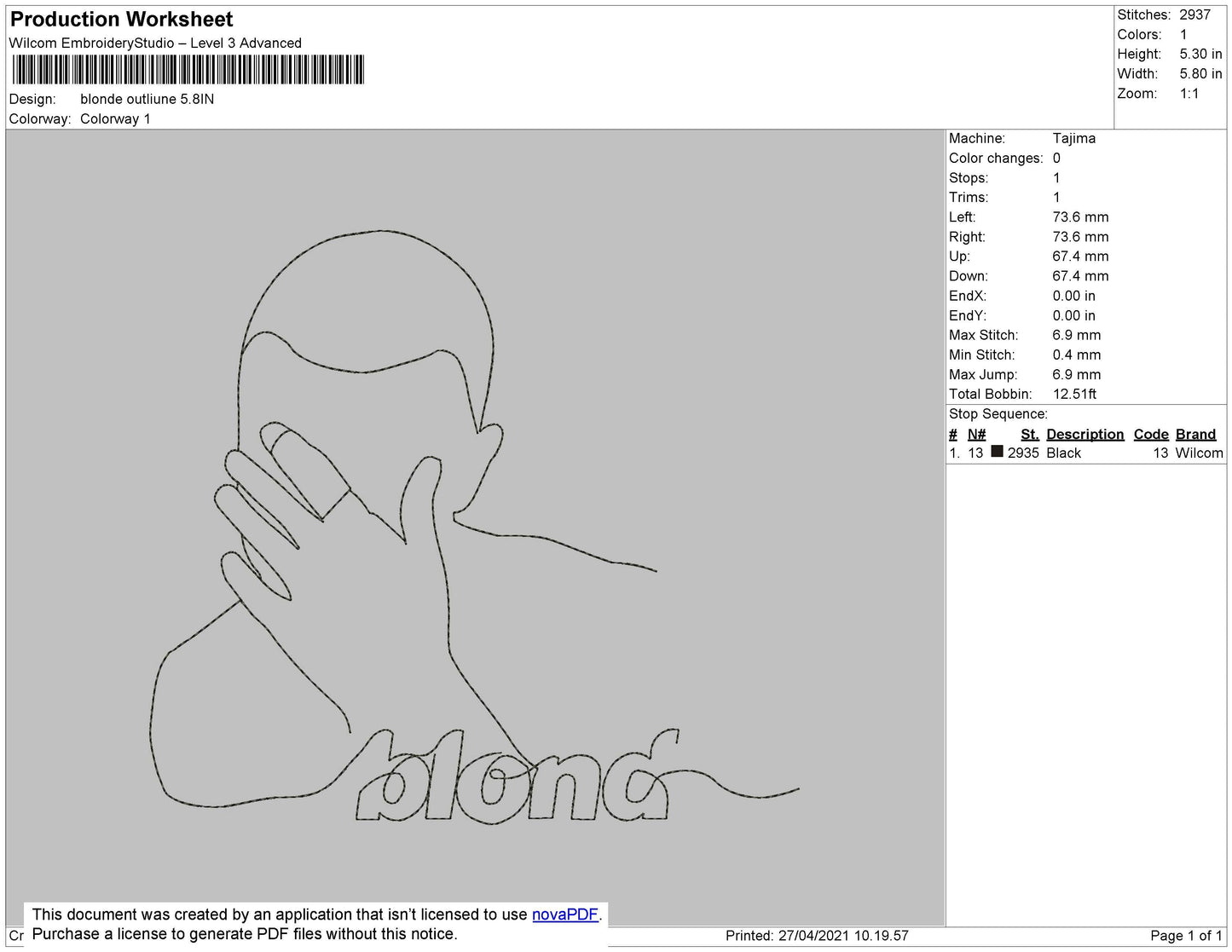 Blond Just Ouline Embroidery Machine Design File 4 size