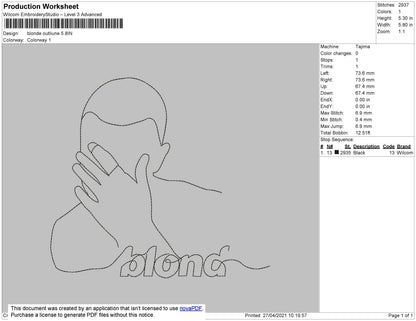 Blond Just Ouline Embroidery Machine Design File 4 size