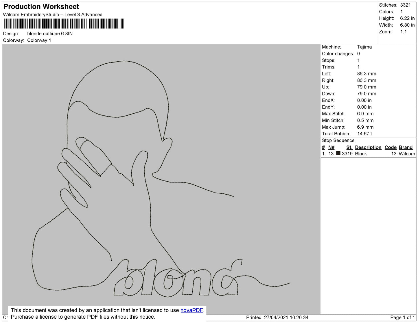 Blond Just Ouline Embroidery Machine Design File 4 size