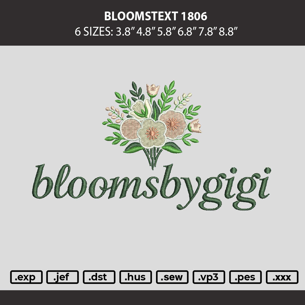 Bloomstext 1806 Embroidery Machine Design File 6 sizes