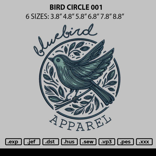 Bird Circle 001 Embroidery File 6 sizes