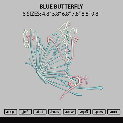 Blue Butterfly Embroidery File 6 sizes
