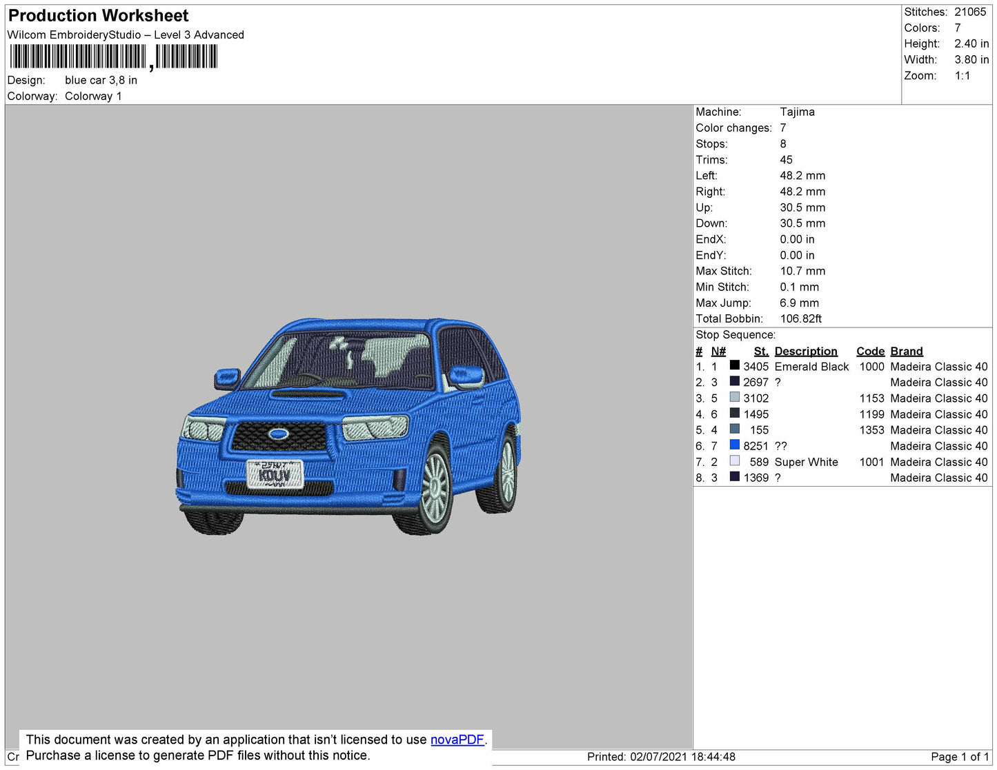 Blue Car V5 Embroidery Design File