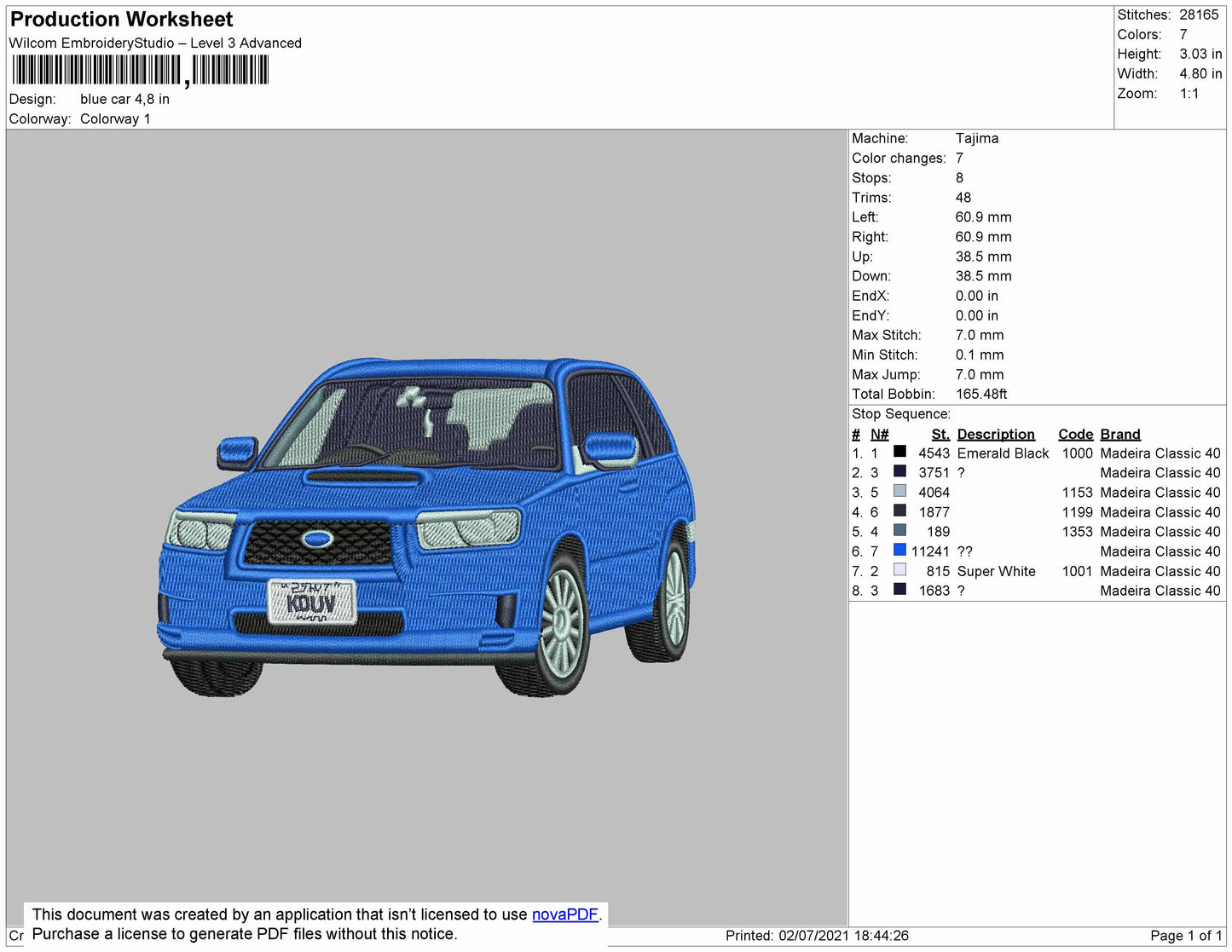 Blue Car V5 Embroidery Design File