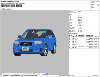 Blue Car V5 Embroidery Design File