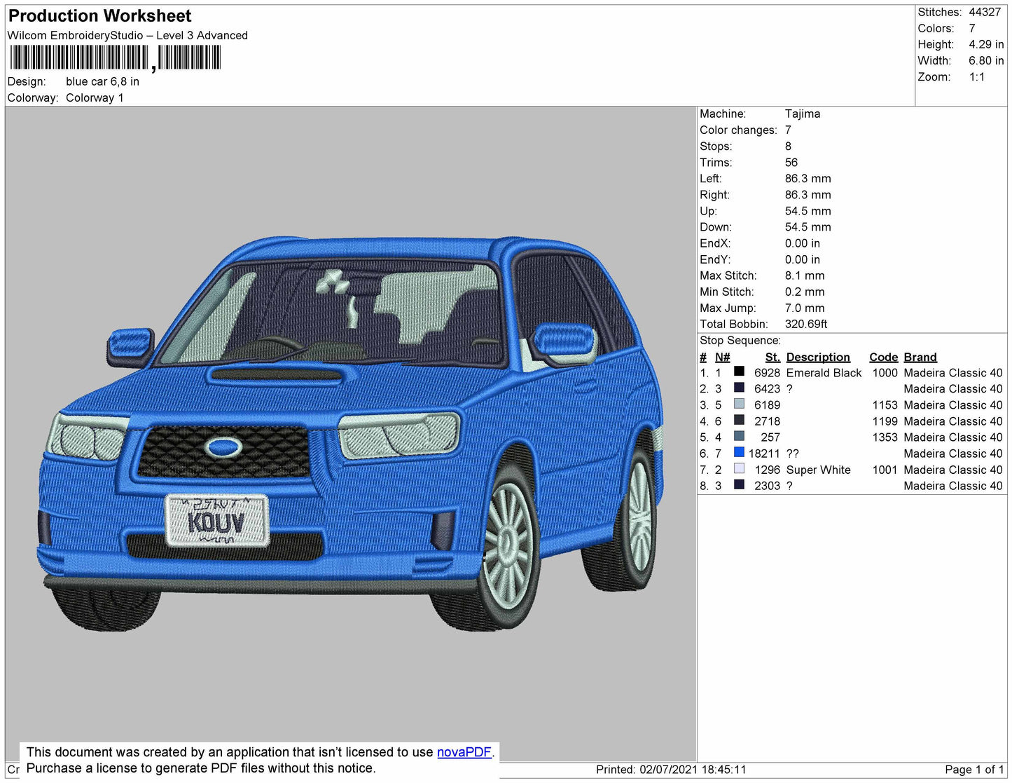 Blue Car V5 Embroidery Design File